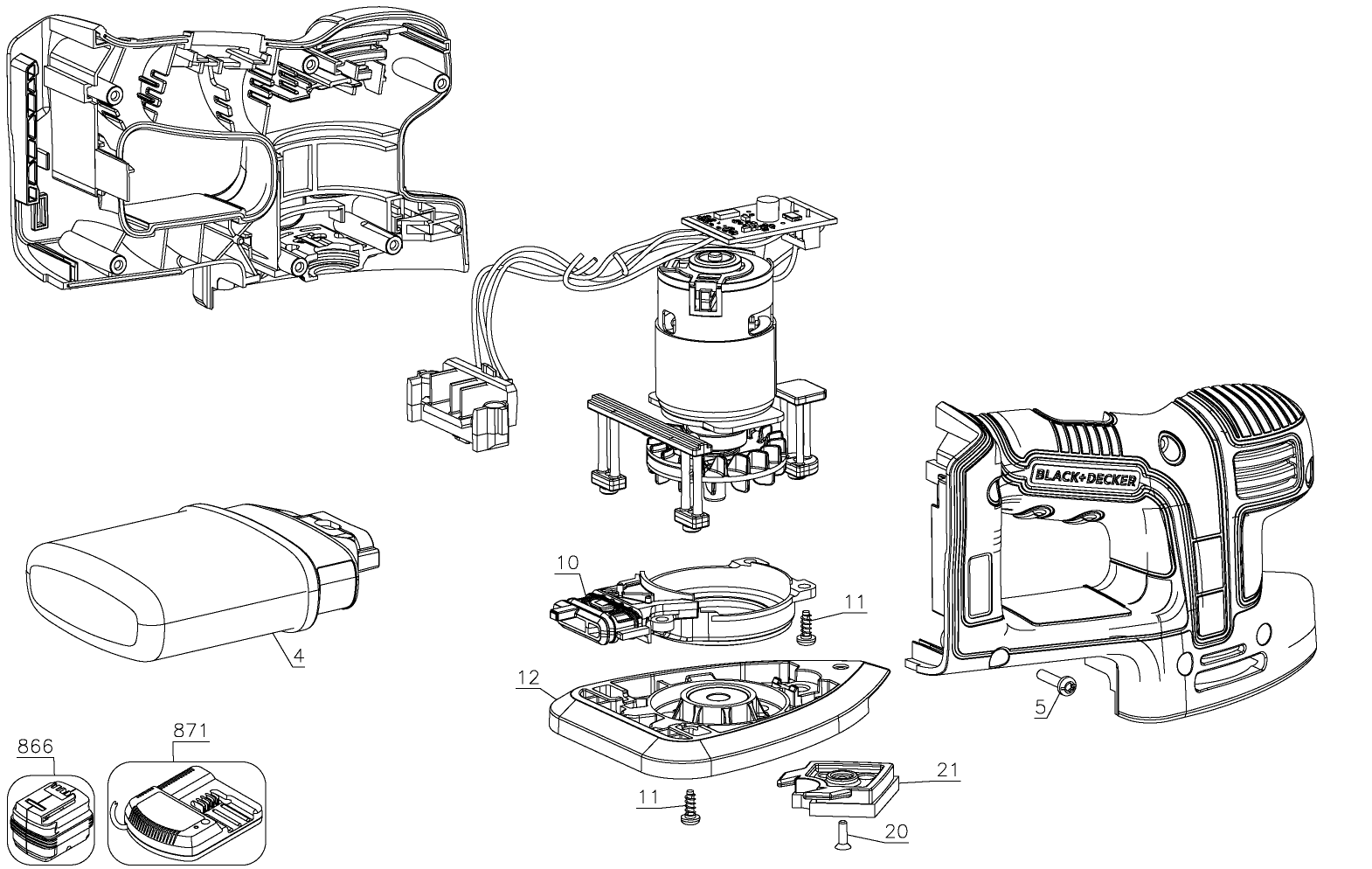 Default Diagram and Parts List for BDCMS20B Type 1 Black and Decker Sander